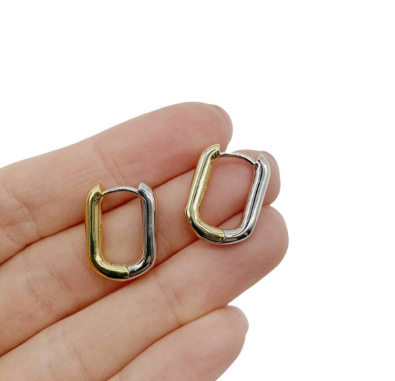Серьги Бублики Конго Биколор прямоугольные, 20х14.5 мм