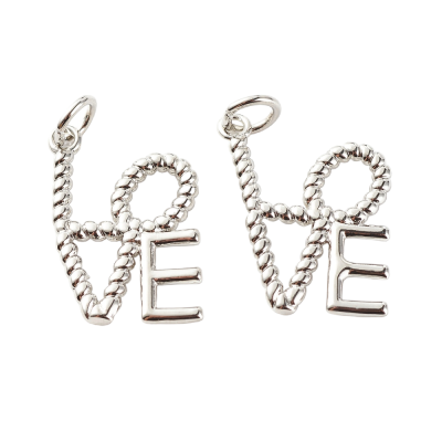 Подвеска Надпись "Love", серебристая, 20х12 мм, 12.32