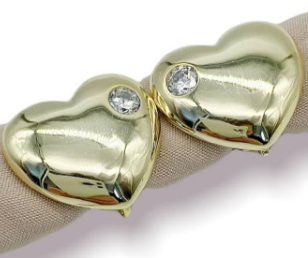 Серьги Сердца с фианитом, золотистые, 18х18 мм, 14.33
