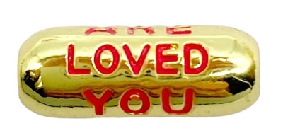 Бусина золотистая, You are loved, фуксия эмаль, 17х6 мм, 20.26