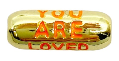 Бусина золотистая, You are loved, оранжевая эмаль, 17х6 мм, 20.26