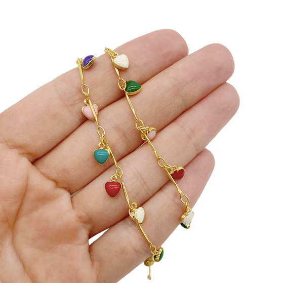 Цепочка сердечки, цветная эмаль, 50 см, Ц2