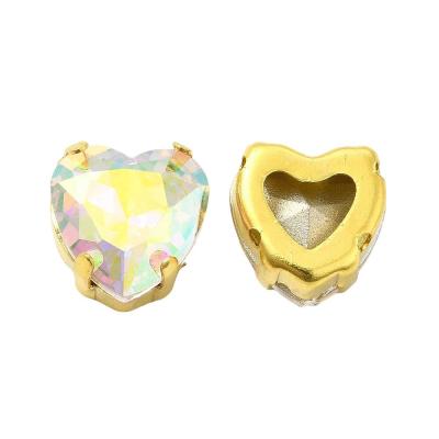 Коннектор Кристалл в оправе, Сердце, Crystal AB стекло, золотистый 12.5x11.5 мм, 26.37