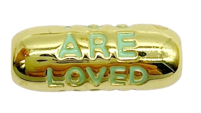 Бусина золотистая, You are loved, мятная эмаль, 17х6 мм, 20.26