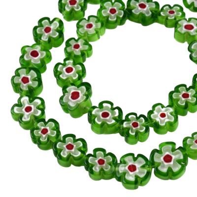 Бусина стекло цветок  Миллефиори, зеленый 12 мм, 10 шт, СТ.03