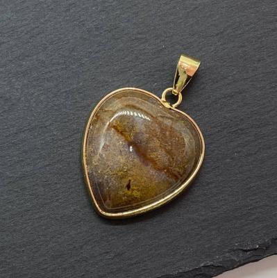 Подвеска Сердце, агат, золотистый, 25х30 мм