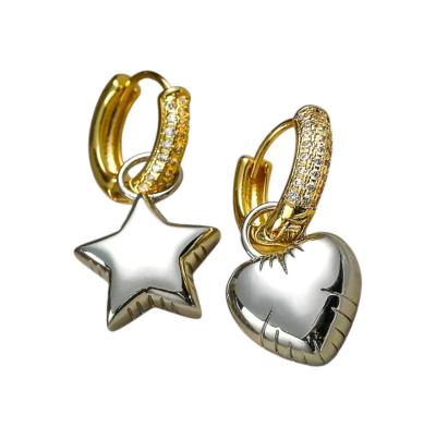 Серьги Конго с подвесками Звезда и Сердце, 16х4 мм, биколор,  15.66