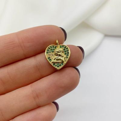Подвеска зеленый Сердце Ангел, золотистая, 11 мм, 1.21
