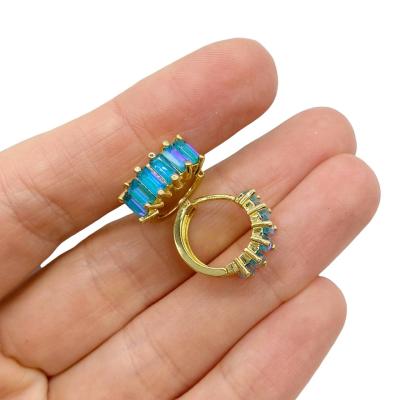 Серьги Конго дорожка фианитов, голубой, 14 мм, золотистые 17.57