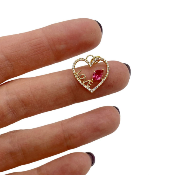 Подвеска Сердце "LOVE", золотистая, 16х15 мм, 1.31