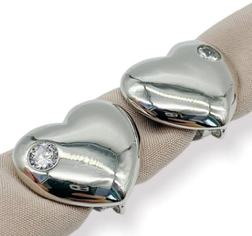 Серьги Сердца с фианитом, серебристые, 18х18 мм, 14.33
