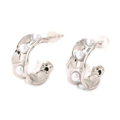 Серьги Жемчужные барашки, серебристые, 15х6 мм