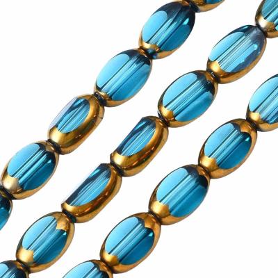Стеклянные бусины овал, голубой, 7x4.5 мм, нить 33 см, НП.Е2.17