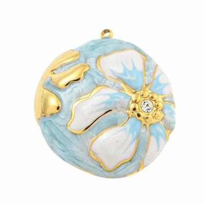 Подвеска круг Цветок, голубой, эмаль, сталь, золотистая, 30x26 мм, 1.ПС