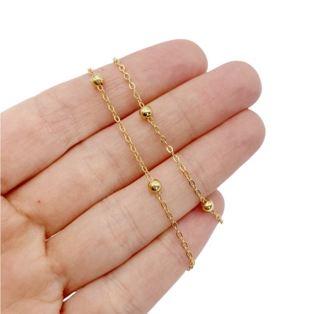 Цепь с бусинами шариками, золотистая, 50 см