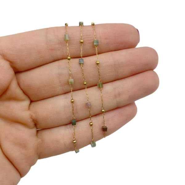 Цепочка индийский агат кубик 3 мм, золотистая, 10 см Ц 29