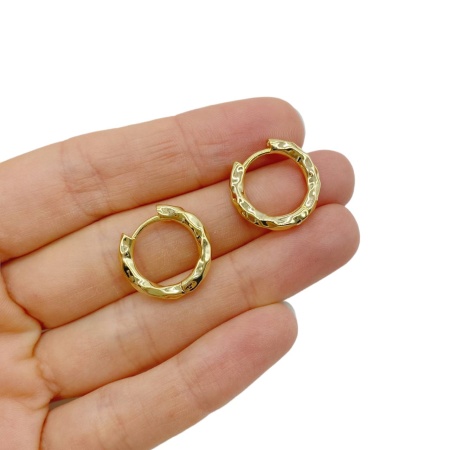 Серьги Конго Мятый металл, золотистые, 19 мм, 13.33