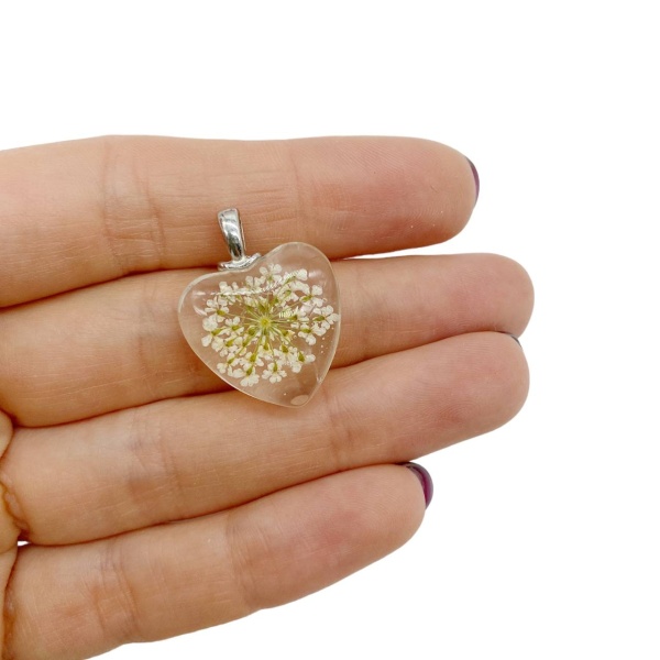 Подвеска Сердце с цветами, белое, серебристое 20 мм, 25.48