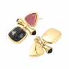 Серьги пусеты Геометрия Родонит и агат, с заглушками, 25x16 мм, 15.15