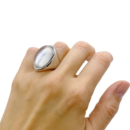 Кольцо овальное Кошачий глаз, серебристое, СТ.33
