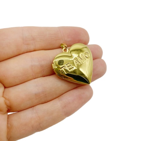 Подвеска Медальон Сердце Te Amo, сталь, золотистый 29 мм, 0.ПС