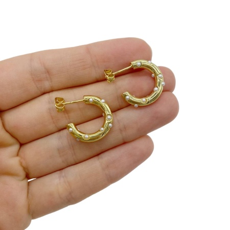 Серьги полукольца Жемчуг с заглушками, золотистые, 20х4 мм, 18.25