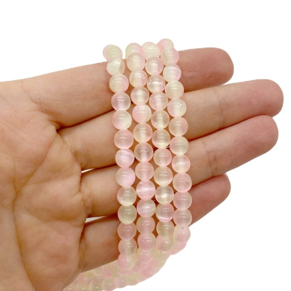 Селенит бледно-розовый, шар 6 мм, нить 19 см, НП.А2.310