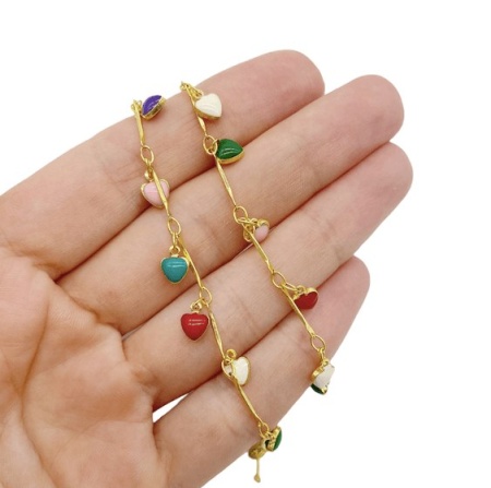 Цепочка сердечки, цветная эмаль, 50 см, Ц2