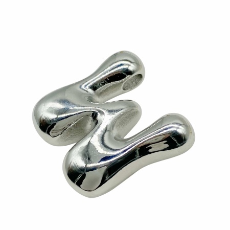 Бусина Подвеска Буква W объёмная, серебристая 20 мм