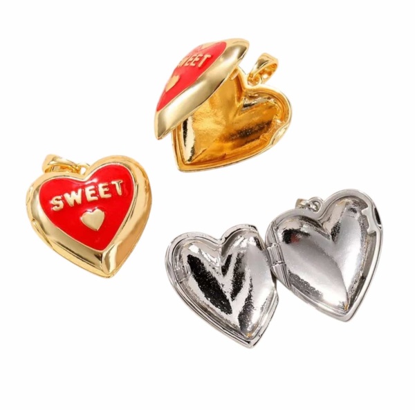Подвеска Медальон сердце Sweet, красный, золотистый, 18 мм 0.1.В.55