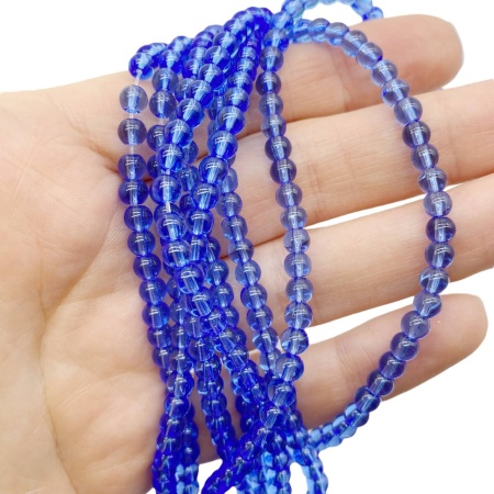 Стеклянные бусины, 4 мм синий, нить 36 см, НП.Е1.28