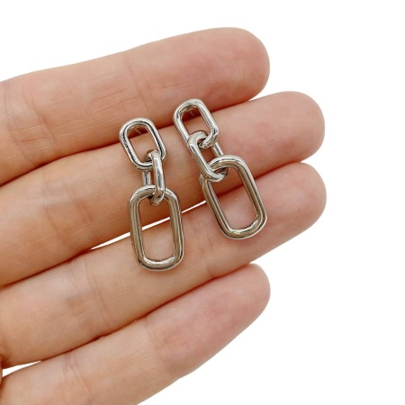 Серьги Звенья Цепи, 30x10 мм, серебристые, 14.49