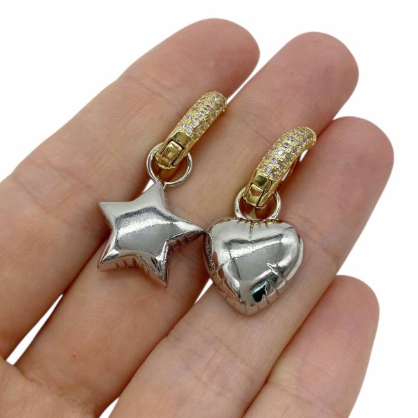 Серьги Конго с подвесками Звезда и Сердце, 16х4 мм, биколор,  15.66