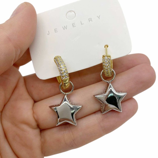 Серьги Конго с подвесками Звезды, 16х4 мм, биколор, 15.65
