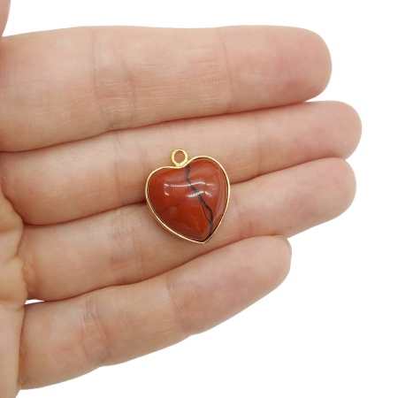 Подвеска Сердце, красная яшма, золотистая, 19х16 мм, 9.68