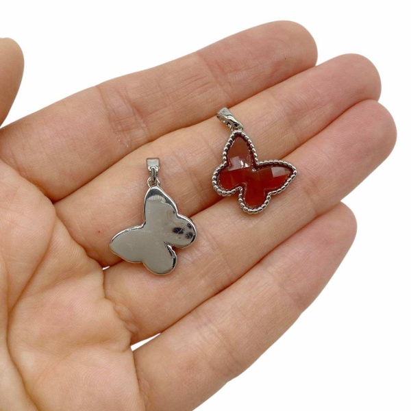 Подвеска Бабочка, сердолик, серебристая, 14x17 мм, 7.11