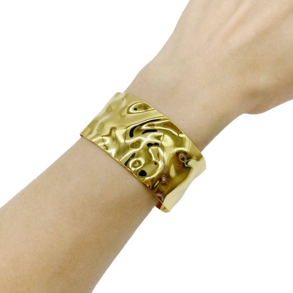 Браслет манжета Кафф сталь 32 мм, золотистый, ГБ.32