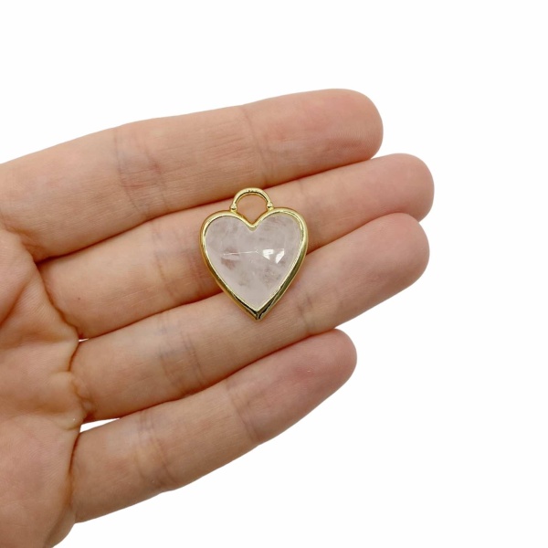 Подвеска Сердце, кварц белый, золотистая 20 мм, 31.59