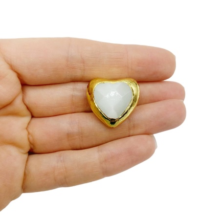 Бусина Сердце, белая, кошачий глаз, 23 мм