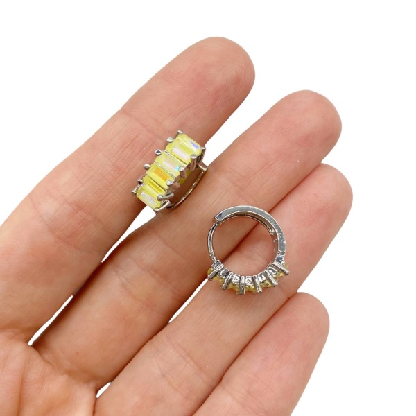Серьги Конго дорожка фианитов, желтый, 14 мм, серебристый 17.56