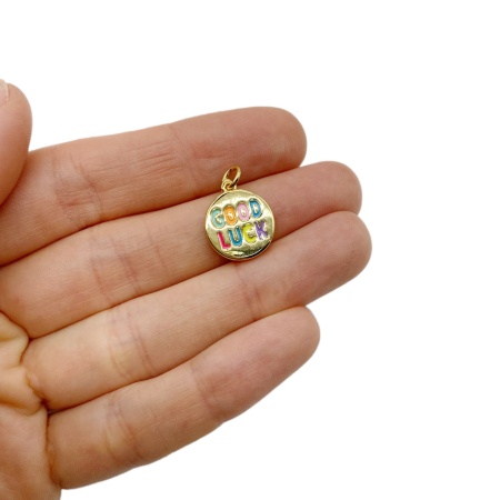 Подвеска Монета GOOD LUCK, эмаль, 14х16 мм, 22.310