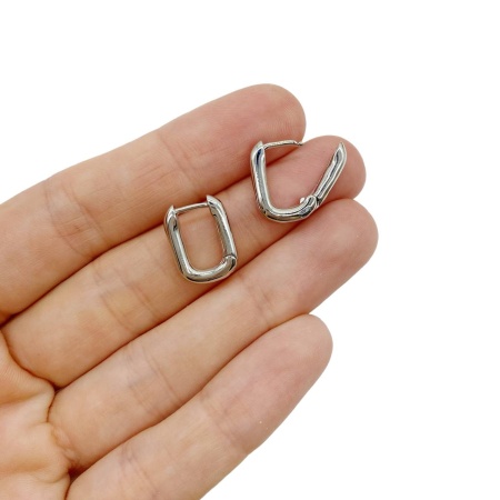Серьги Бублики конго, прямоугольные, серебристые, 16х12 мм, 13.17